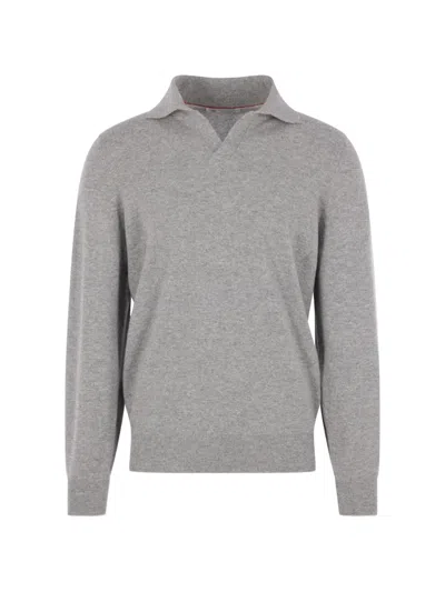 Brunello Cucinelli Cashmere Polo-collar Sweater In Gray