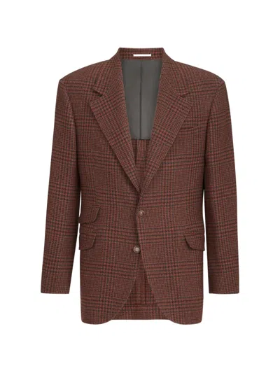 Brunello Cucinelli Cashmere Prince Of Wales Cavallo Tailor Blazer In Brown