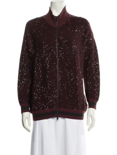 Pre-owned Brunello Cucinelli Cashmere Printed Bomber Jacket In Burgundy