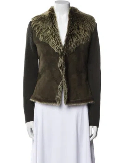 Pre-owned Brunello Cucinelli Cashmere Printed Faux Fur Jacket In Green