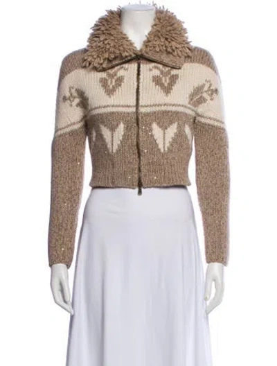 Pre-owned Brunello Cucinelli Cashmere Printed Faux Fur Jacket In Neutral