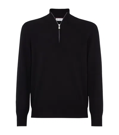 Brunello Cucinelli Cashmere Quarter-zip Sweater In Black