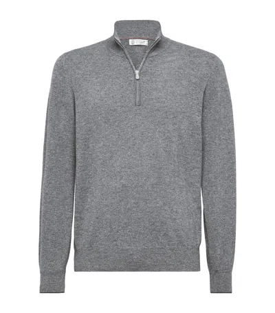 Brunello Cucinelli Cashmere Quarter-zip Sweater In Gray