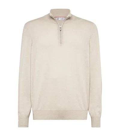 Brunello Cucinelli Cashmere Quarter-zip Sweater In Neutral