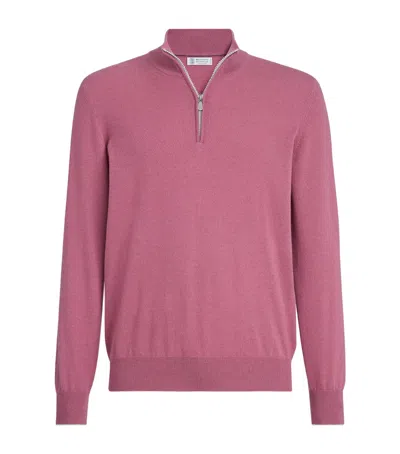 Brunello Cucinelli Cashmere Quarter-zip Sweater In Pink