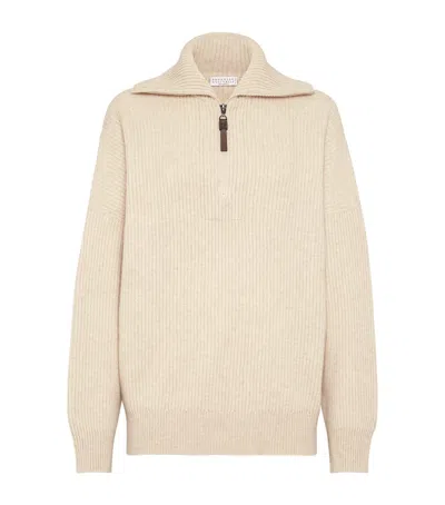 BRUNELLO CUCINELLI CASHMERE QUARTER-ZIP SWEATER