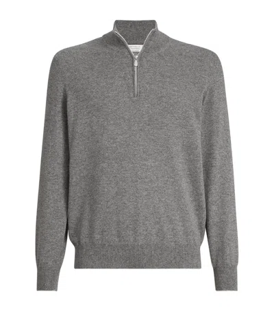Brunello Cucinelli Cashmere Quarter-zip Sweater In Gray