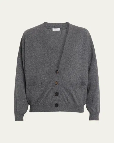 Brunello Cucinelli Cashmere Relaxed Cardigan Sweater In Gray