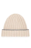 Brunello Cucinelli Cashmere Rib Knit Beanie In Beige