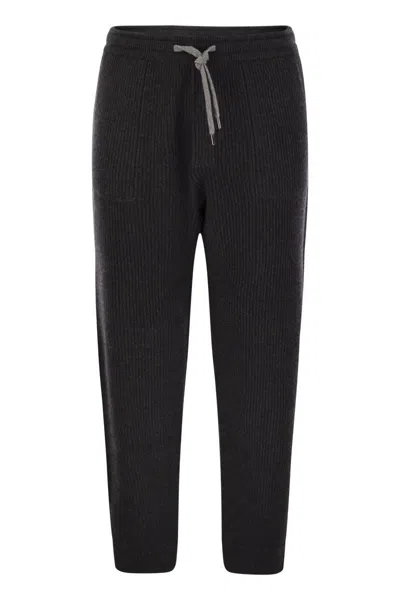 BRUNELLO CUCINELLI BRUNELLO CUCINELLI CASHMERE RIB KNIT JOGGERS WITH DRAWSTRING
