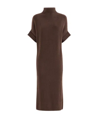 Brunello Cucinelli Cashmere Rib Knit Mock Neck Dress In Brown