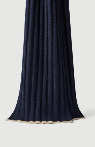 Brunello Cucinelli Cashmere Scarf Lightweight Ribbed Knit Trim In Blue