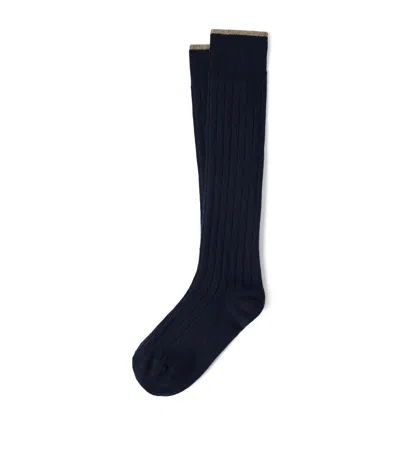 Brunello Cucinelli Cashmere Rib-knit Socks In Blue
