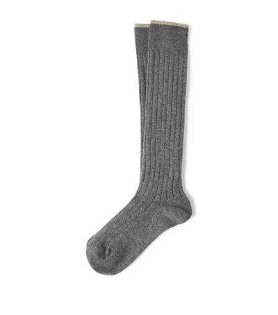 Brunello Cucinelli Cashmere Rib-knit Socks In Grey
