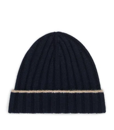 Brunello Cucinelli Cashmere Ribbed Beanie In Blue