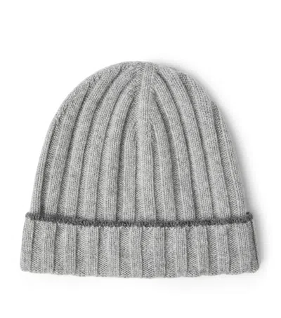 Brunello Cucinelli Cashmere Ribbed Beanie In Gray
