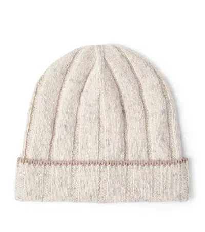 Brunello Cucinelli Cashmere Ribbed Beanie In White