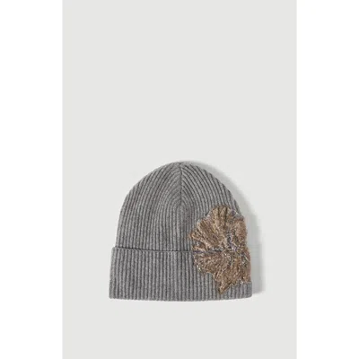 Brunello Cucinelli Cashmere Ribbed Beanie With Whispering Bloom Embroidery In Brown
