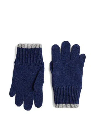 Brunello Cucinelli Kids' Cashmere Ribbed Cuff Gloves In Blue