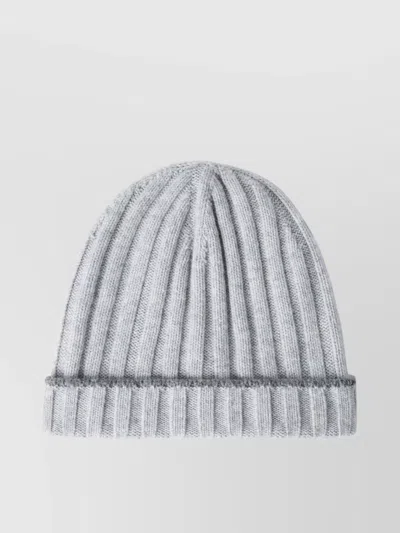Brunello Cucinelli Cashmere Ribbed Knit Hat In Gray