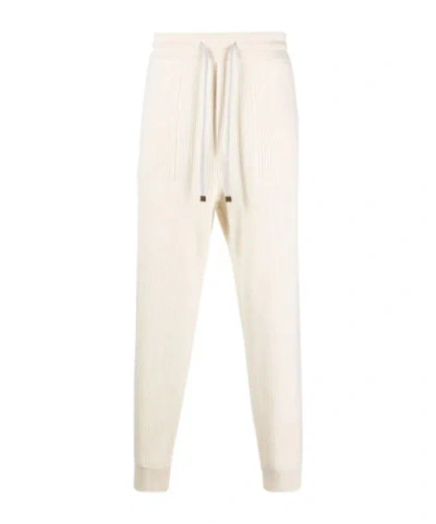 Brunello Cucinelli Cashmere Ribbed-knit Track Pants In White