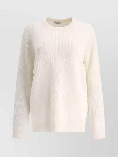 BRUNELLO CUCINELLI CASHMERE RIBBED KNIT WITH ENGLISH RIBS AND PENDANT
