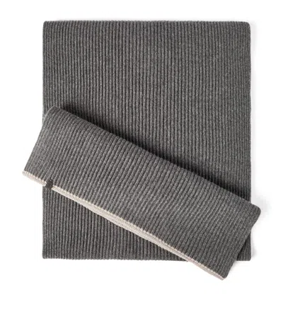 Brunello Cucinelli Cashmere Ribbed Monili-detail Scarf In Gray