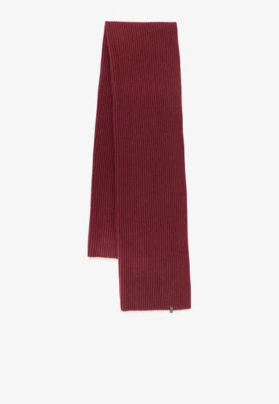 Brunello Cucinelli Cashmere Ribbed Scarf In Burgundy