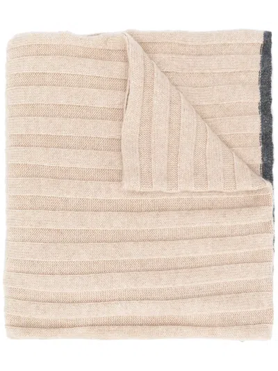 Brunello Cucinelli Cashmere Ribbed Scarf In Neutrals