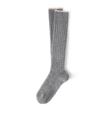 Brunello Cucinelli Cashmere Ribbed Socks In Gray