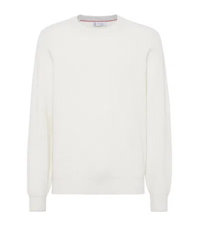 Brunello Cucinelli Cashmere Ribbed Sweater In White