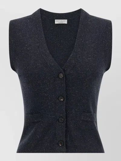 Brunello Cucinelli Cashmere Ribbed Vest Trompe Loeil Design In Black