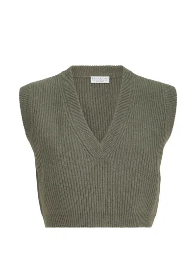 Brunello Cucinelli Cashmere Rib-knit Sweater Vest In Green