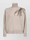 Brunello Cucinelli Women Beige Cashmere Embroidered Roll Neck Sweater In Nude