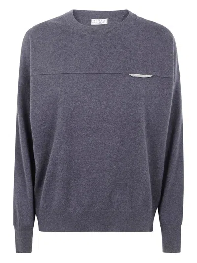 BRUNELLO CUCINELLI CASHMERE ROUND NECK SWEATER,M12212600 C2803 DARK IRON