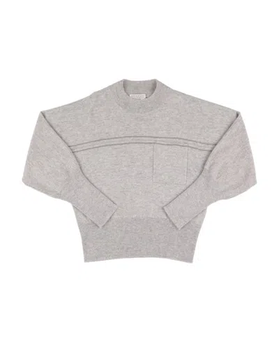 Brunello Cucinelli Kids' Cashmere Round Neck Sweater In Gray