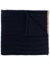 Brunello Cucinelli Ribbed Knit Cashmere Scarf With Two-tone Border In Blue