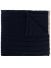 Brunello Cucinelli Ribbed Knit Cashmere Scarf With Two-tone Border In Blue