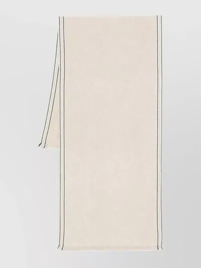 Brunello Cucinelli Cashmere Scarf Fringed Edges Contrast Trim In Neutral