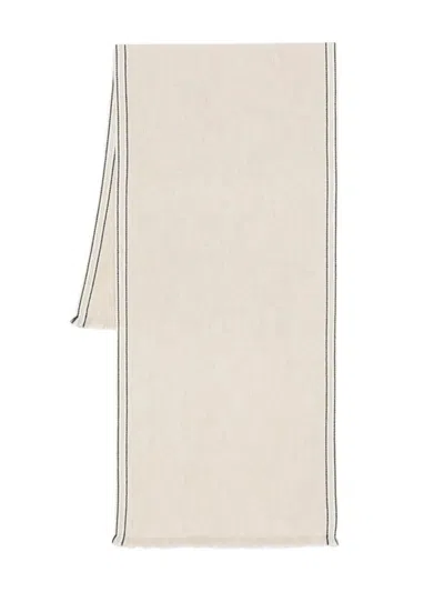 Brunello Cucinelli Cashmere Scarf Fringed Edges Contrast Trim In Neutral