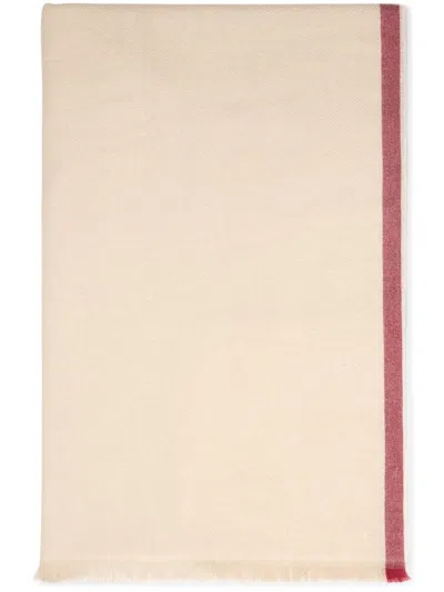 Brunello Cucinelli Cashmere Stripe-detail Diagonal Scarf In Beige