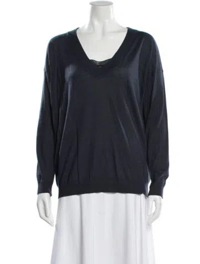 Pre-owned Brunello Cucinelli Cashmere Scoop Neck Sweater In Blue