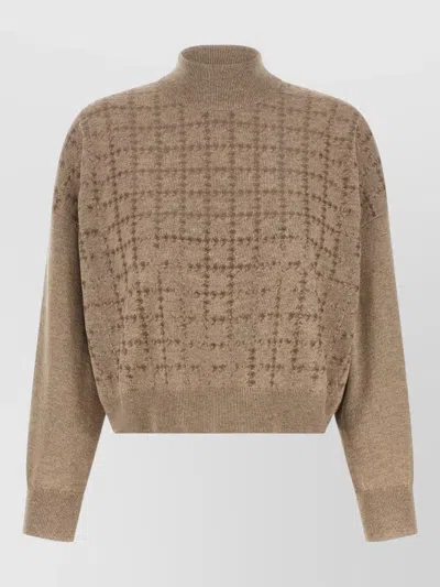 Brunello Cucinelli Cashmere Sequin Turtleneck Loose Fit Sweater In Brown