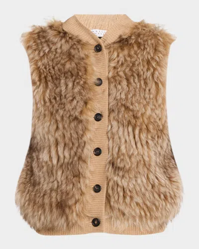 Brunello Cucinelli Cashmere Sheep Shearling Hooded Vest In Brown