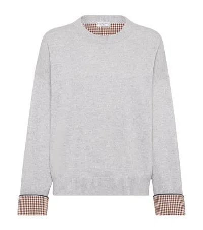 Brunello Cucinelli Cashmere Shirt-cuff Sweater In Gray