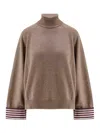 Brunello Cucinelli Women Turtleneck Sweater With Shiny Shirt Details In Pink