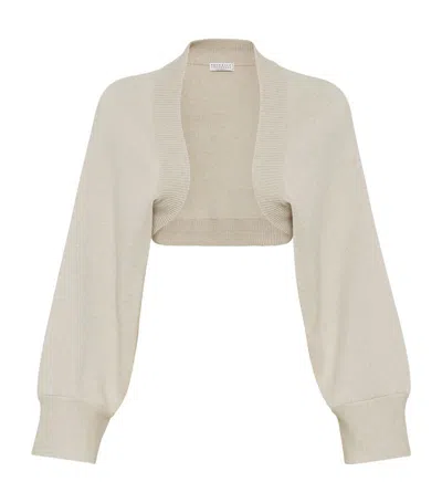 Brunello Cucinelli Cashmere Shrug Cardigan In Cool Beige