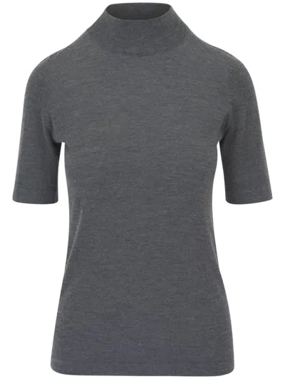 Brunello Cucinelli Short Sleeve Mock-neck Sweater In Grey