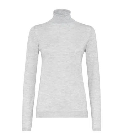 Brunello Cucinelli Cashmere-silk-blend Rollneck Sweater In Gray