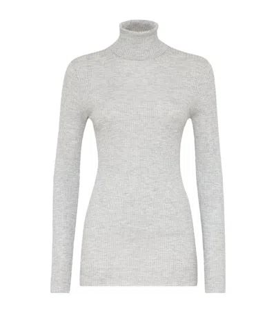 Brunello Cucinelli Cashmere-silk-blend Rollneck Sweater In Gray